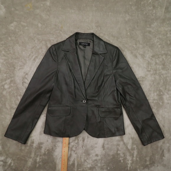 Kasper Dark Grey Leather One Button Blazer Women's size Large Office Classic - Picture 1 of 9